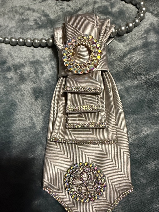 Jewelry - Silver Satin Jeweled Brooch Ascot Tie Necklace.